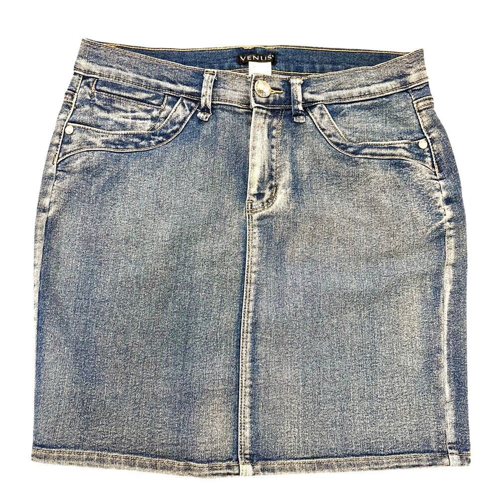 Y2K Denim Mini Skirt Diamond Stretchy Blue Streetwear Jean Skirt Bling Size 8